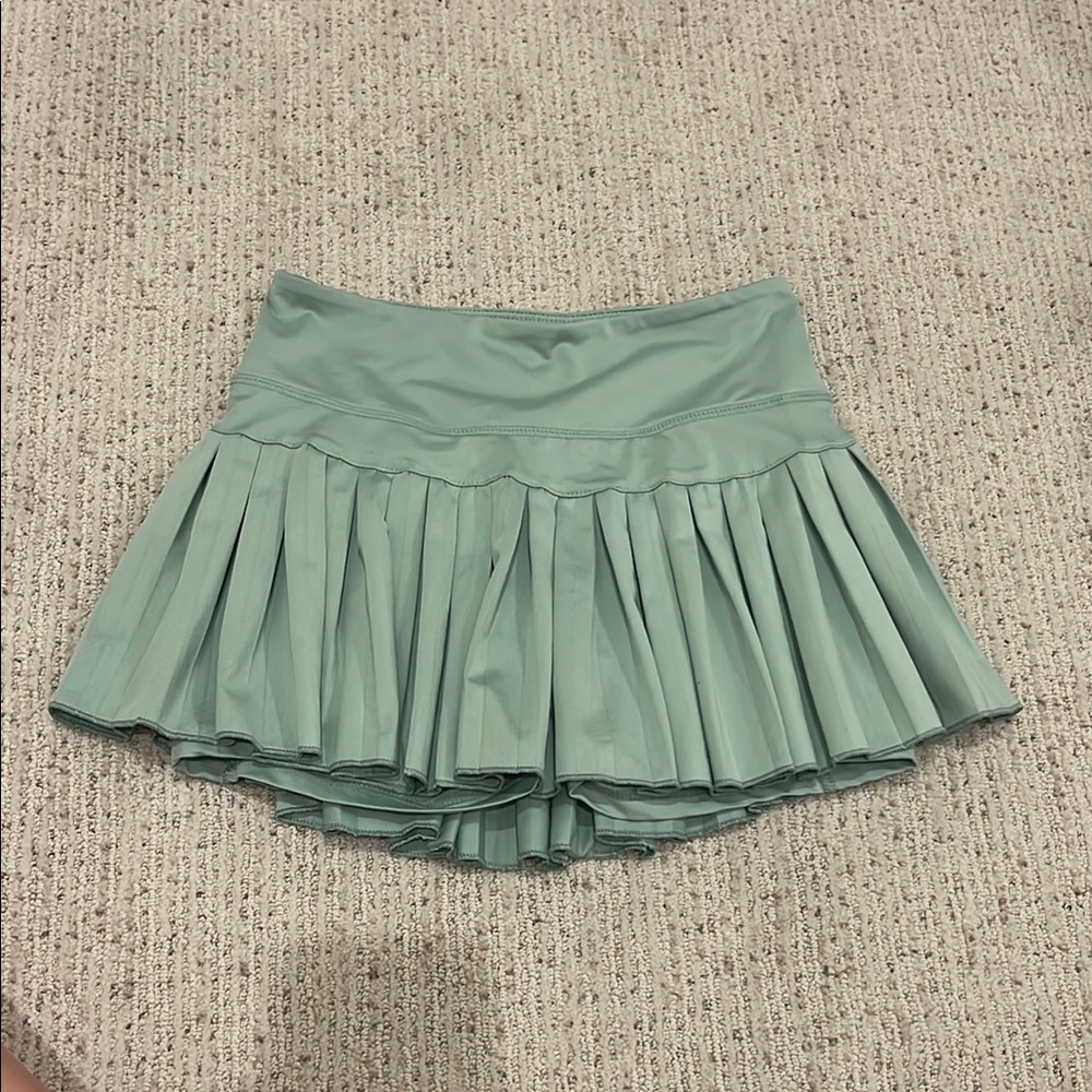 Stylish Pleated Gold Hinge Skirt in Sage Green